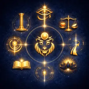 symbole doré et lumière mystique compressé
